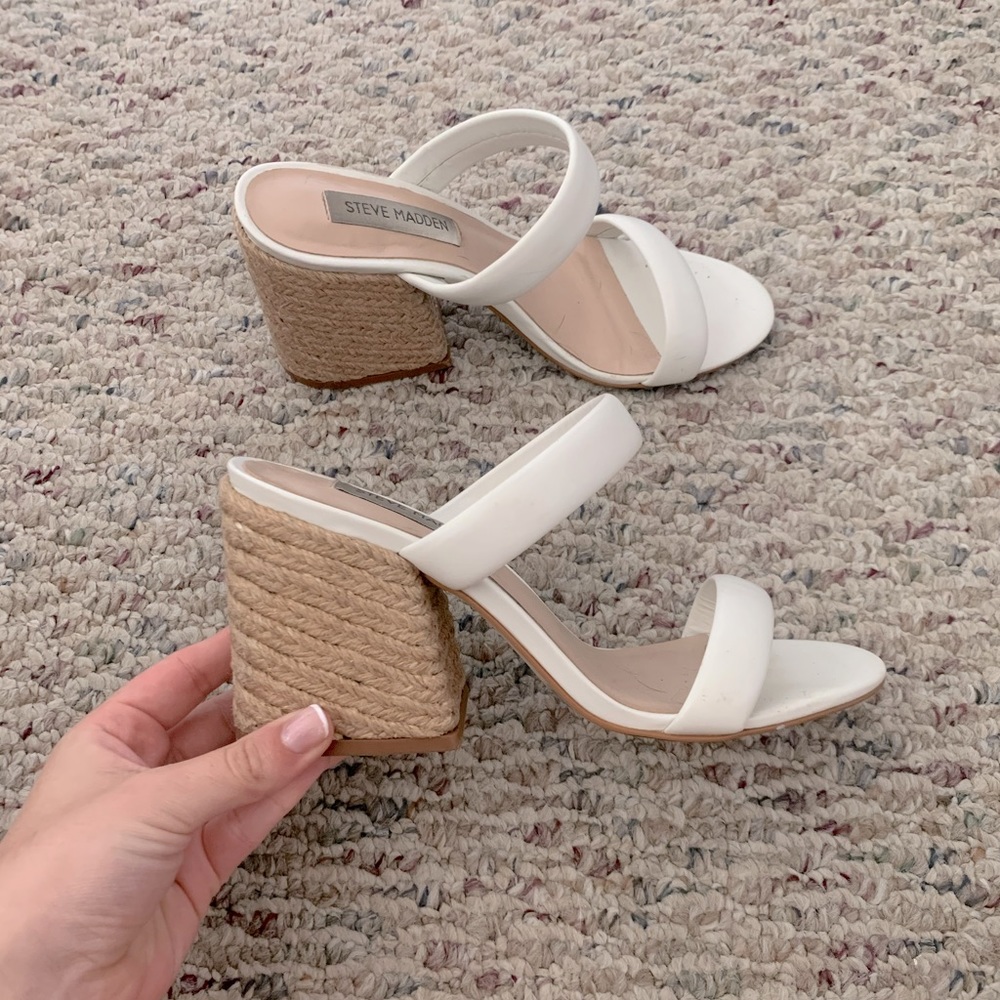 Steve Madden White and Tan Heels
